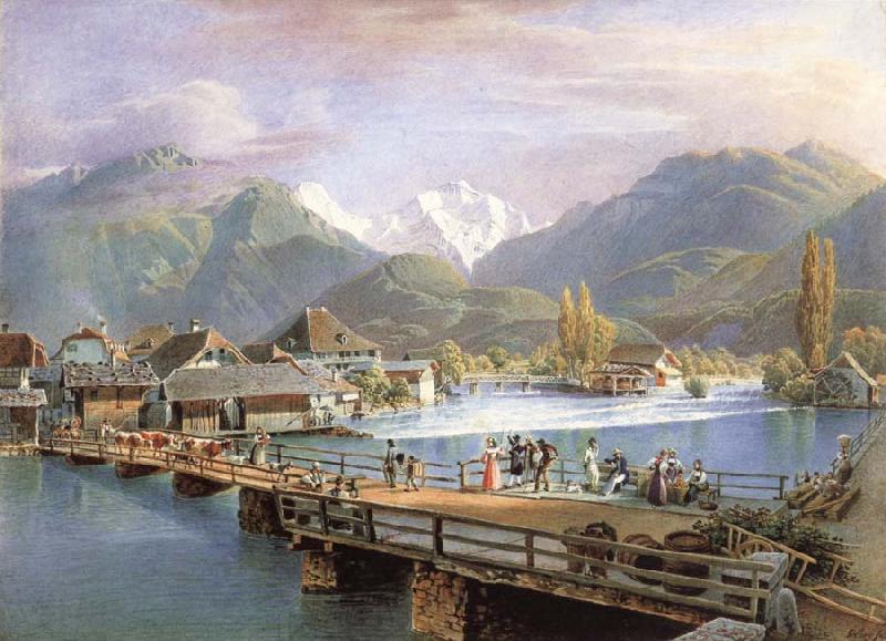Gabriel Lory fils Ansicht von Unterseen mit Blick auf die Jungfrau oil painting image